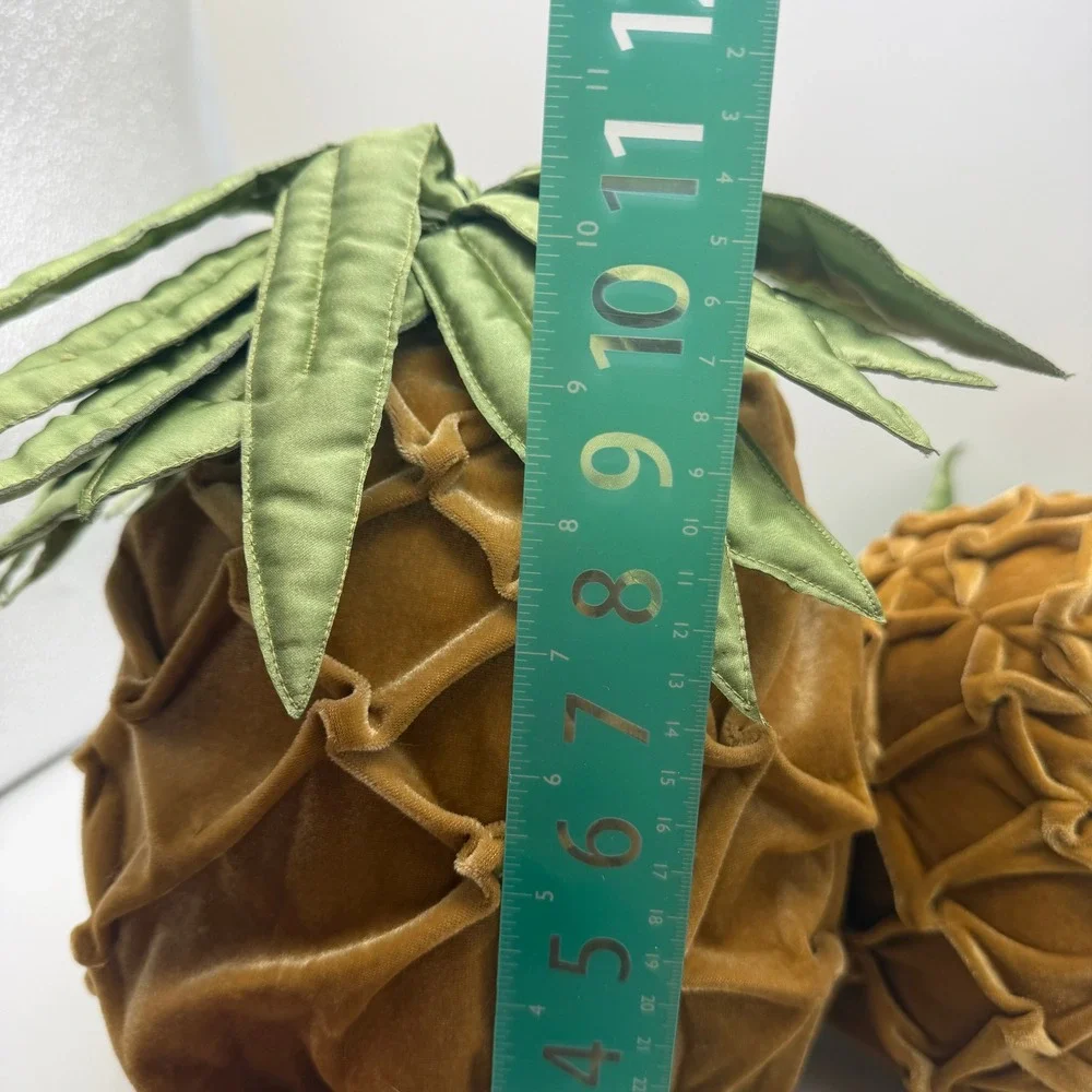 MWW Market Velvet Pineapple Decorative Pillows Gold Green Tropical Decor Set 2